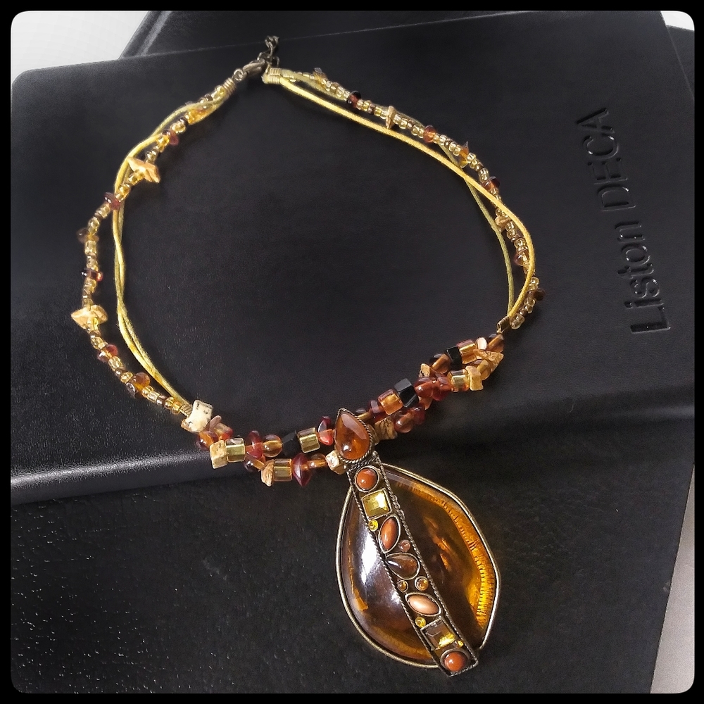 Retro unique Bohemian amber colored necklace